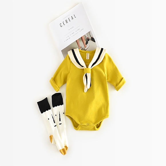 Yellow Sailor Collar Bodysuit for Kids - Picture 1 of 13